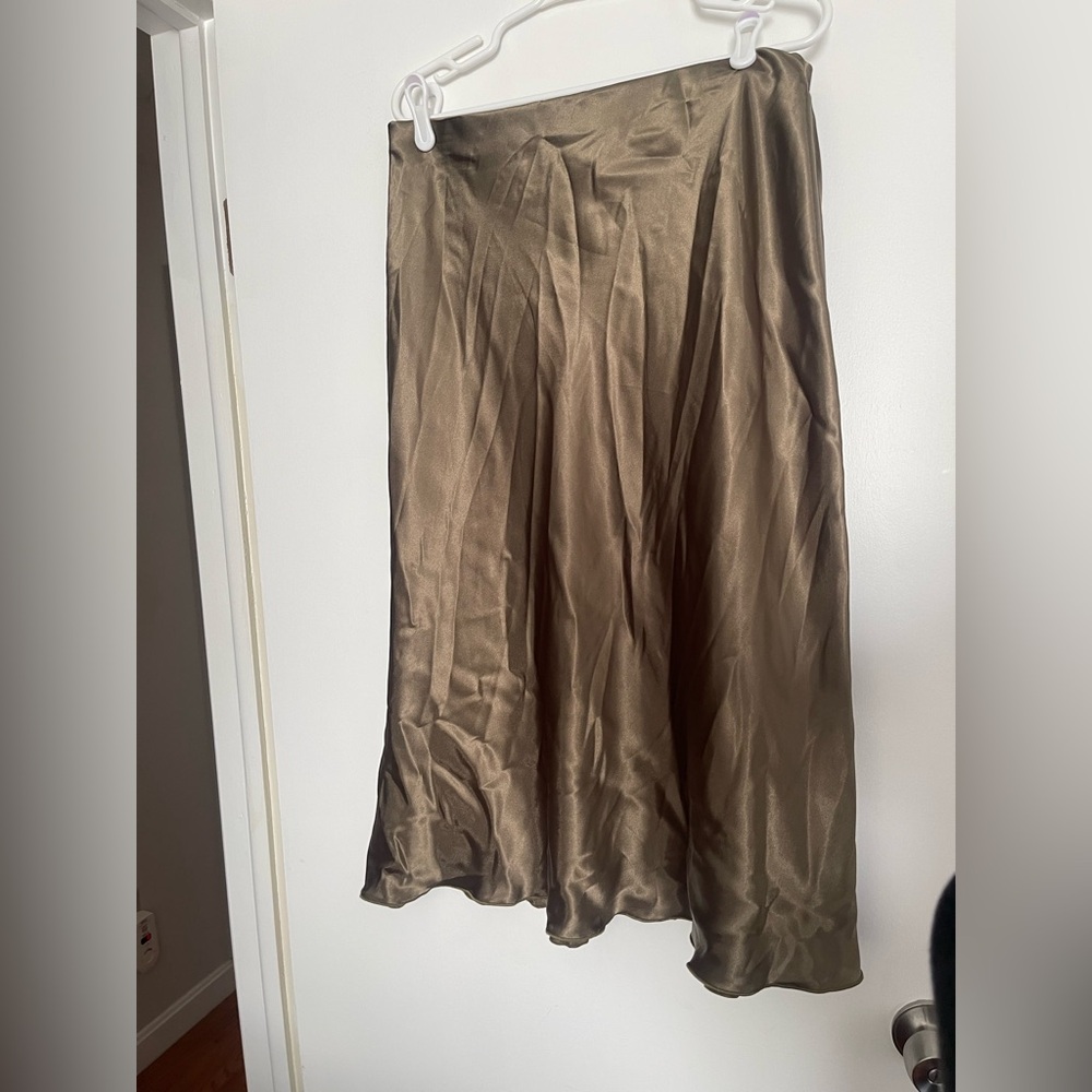 Brown satin midi skirt. New with tags